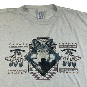 Vintage 1995 Eagle Wolf Graphic T-Shirt Gray XL USA Southwestern Bob‎ Bennett